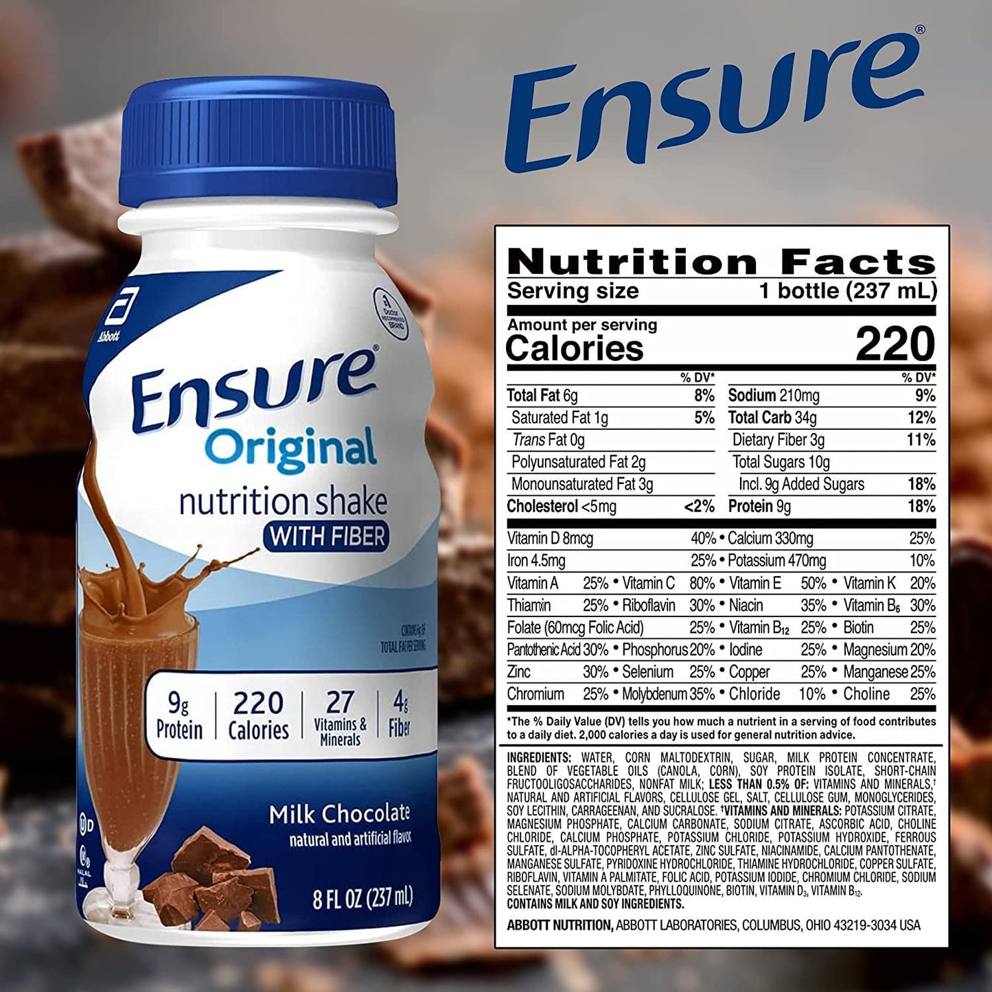Ensure Nutrition Shake, 9g Protein Chocolate, Vanilla, Strawberry - 6 Pack