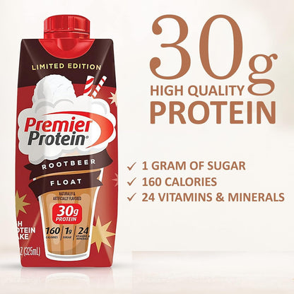 Premier Protein Shake Root Beer11 Fl oz , High-Protein Drink - 6 Bottles