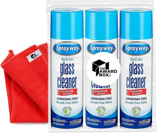 Sprayway Glass Cleaner Foaming Action Cleaner (3 Pack) with Cleaning Cloth in The Award Box Packaging