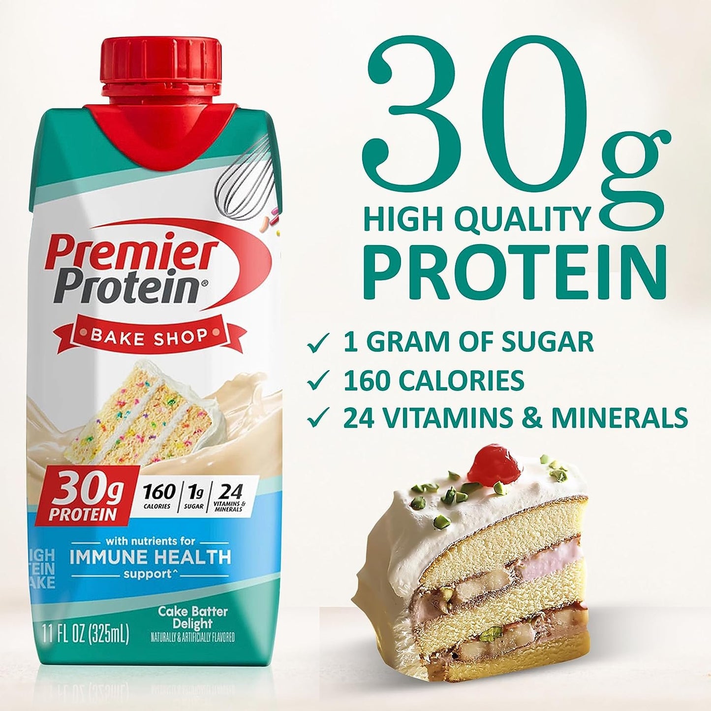 Premier Protein Shakes 6 Bottles Cake Batter Delight in The Award Box Packaging 11 Fl. Oz Each