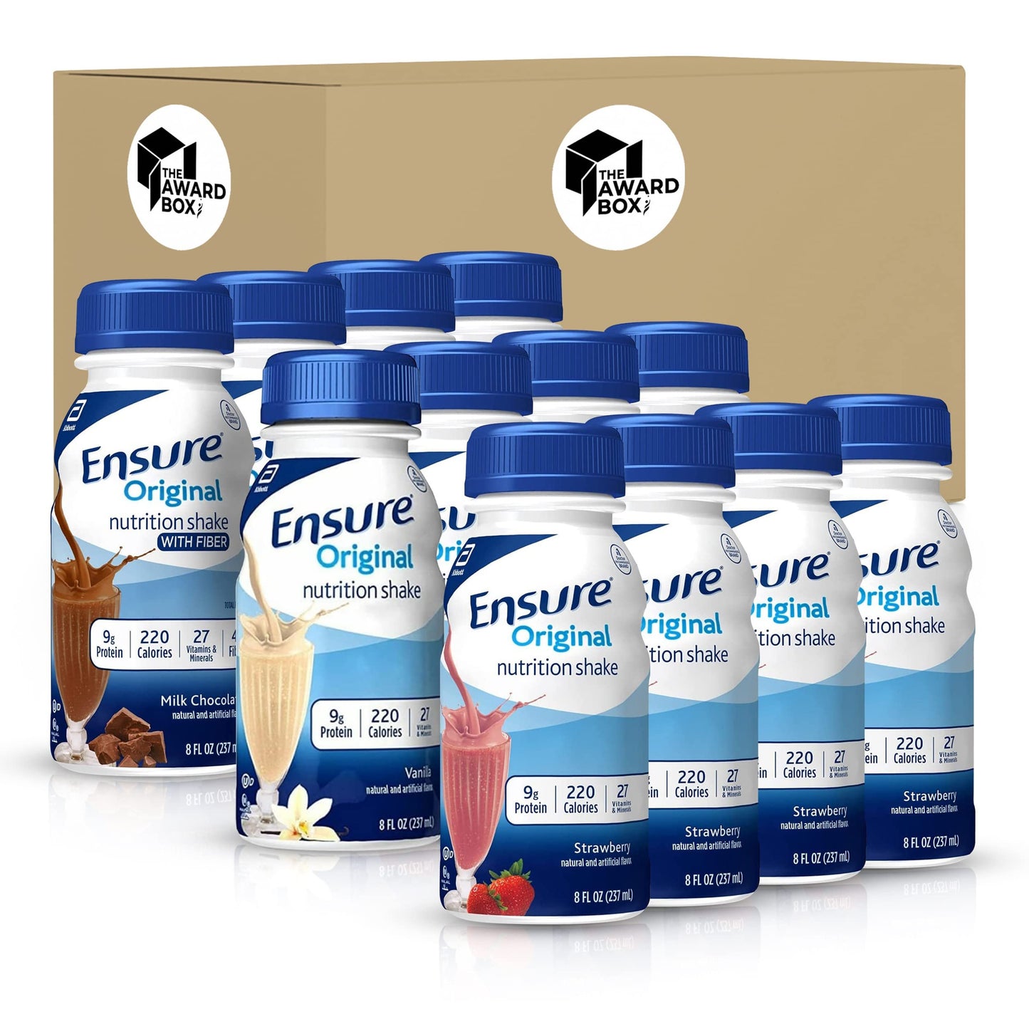 Ensure Original Nutrition Shake 9g Protein Meal Replacement Variety Sampler Pack (12 Pack, Chocolate, Strawberry and Vanilla)