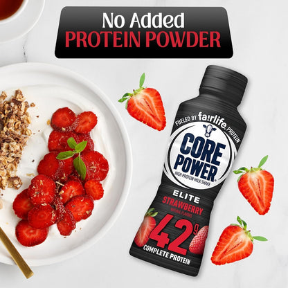 Core Power Elite Protein Shakes Chocolate Strawberry, Vanilla 42 Grams of Protein 14 Oz - Total of 12 Bottles