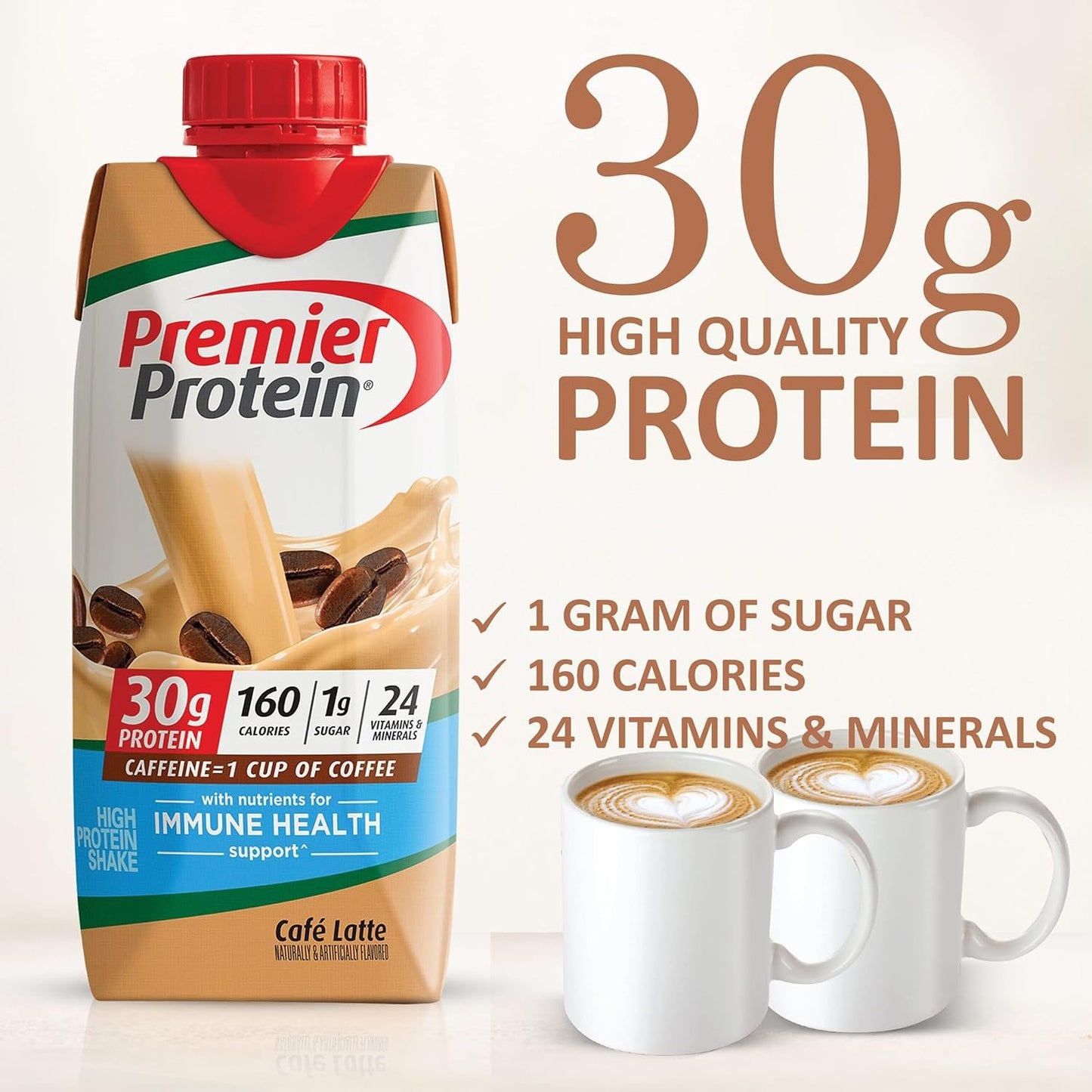 Premier Protein Shake Cafe Latte 11 Fl oz each in The Award Box Packaging - 12 Pack