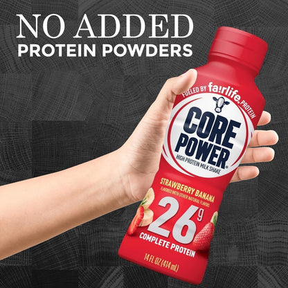 Core Power Protein Shakes 26g |- 2 Chocolate, 2 Vanilla  and Strawberry Banana 14 oz