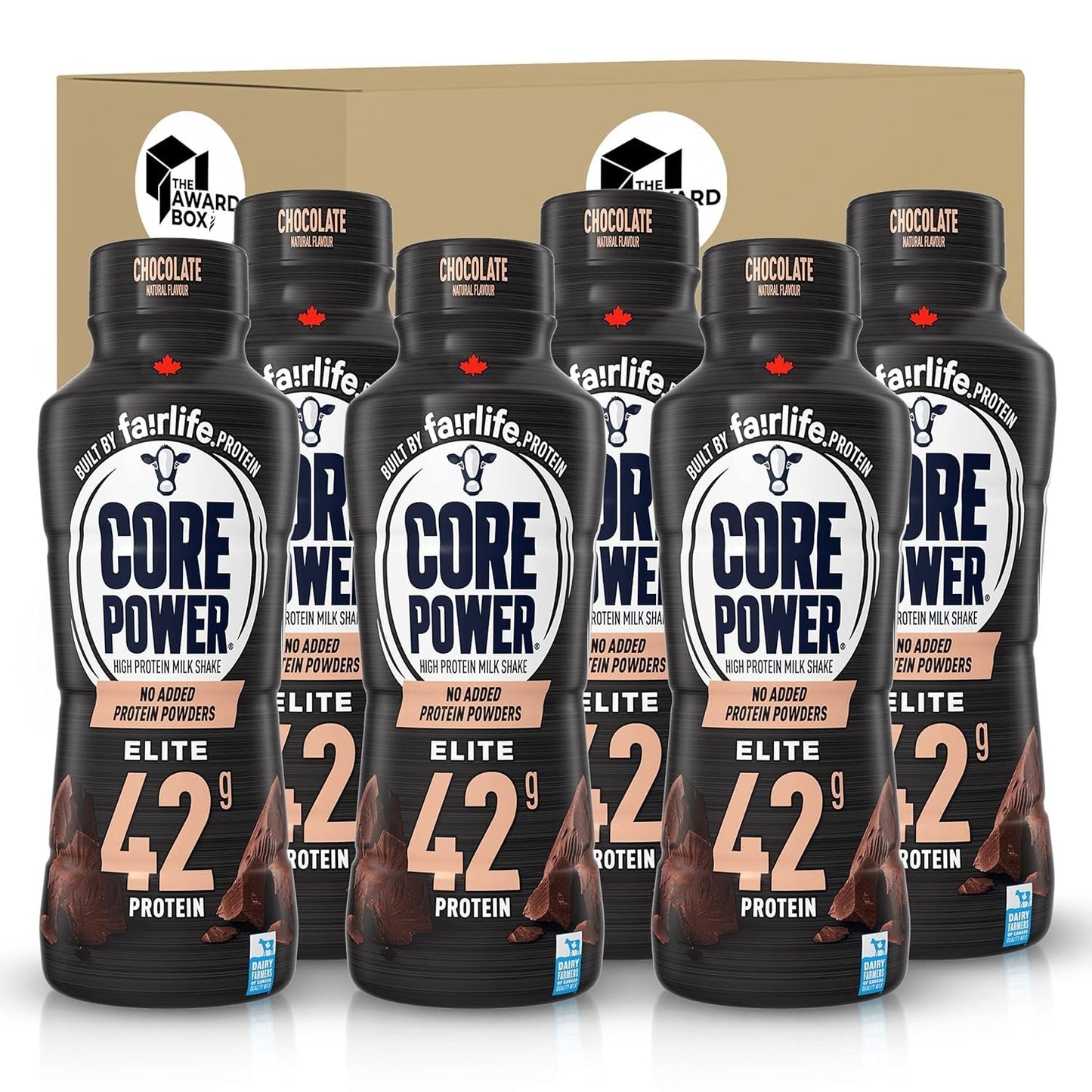 Fairllife Chocolate Core Power Elite High Protein Shakes 42 Grams 14 Oz. 6 pack in The Award Box Packaging