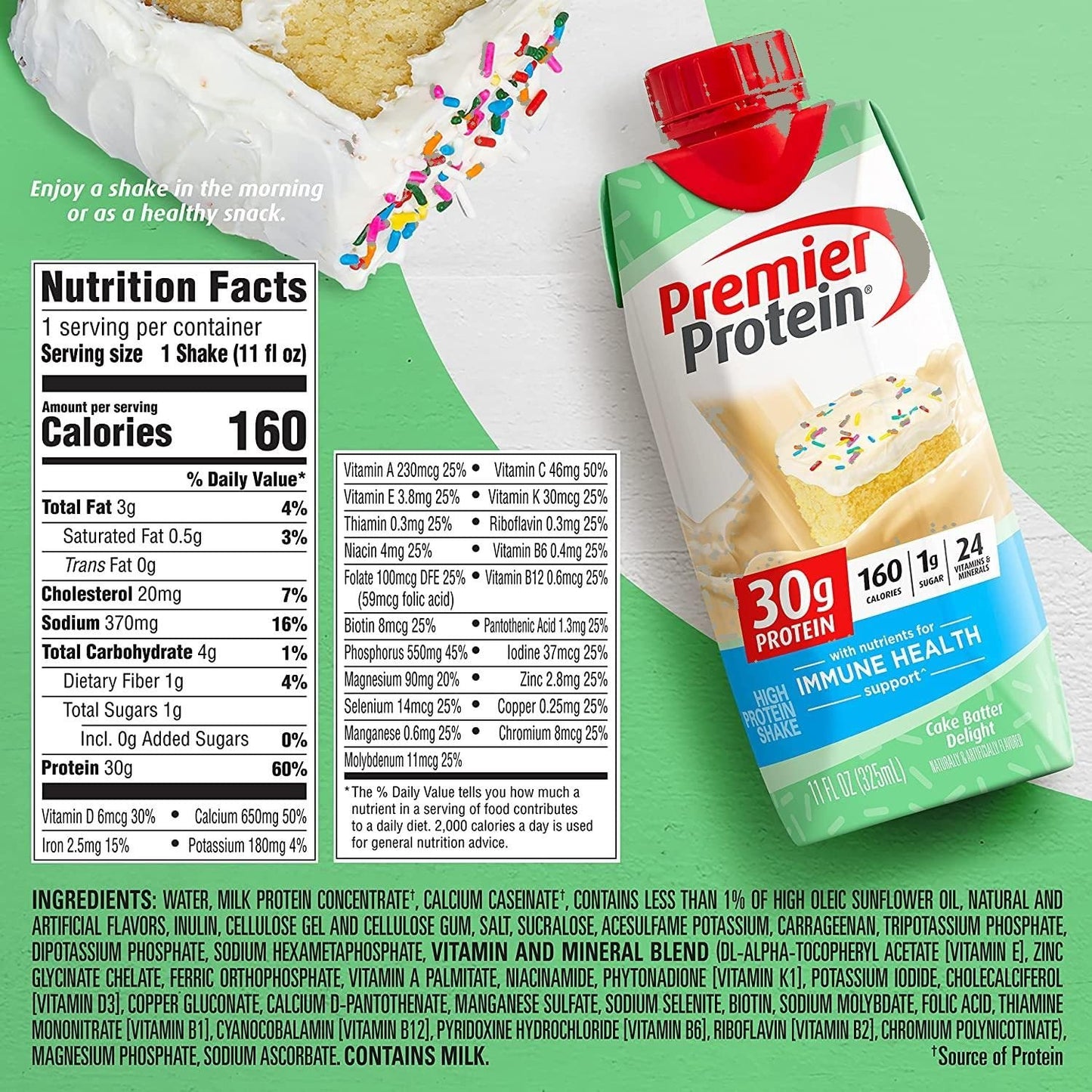 Premier Protein Shakes 6 Bottles Cake Batter Delight in The Award Box Packaging 11 Fl. Oz Each