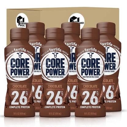 Core Power Elite 26g Failrlife High Protein Shakes Chocolate 14 oz - 6 Bottles in The Award Box Packaging