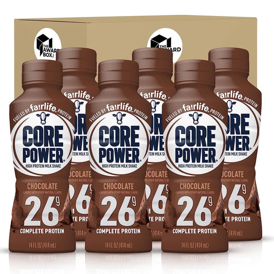 Core Power Elite 26g Failrlife High Protein Shakes Chocolate 14 oz - 6 Bottles in The Award Box Packaging