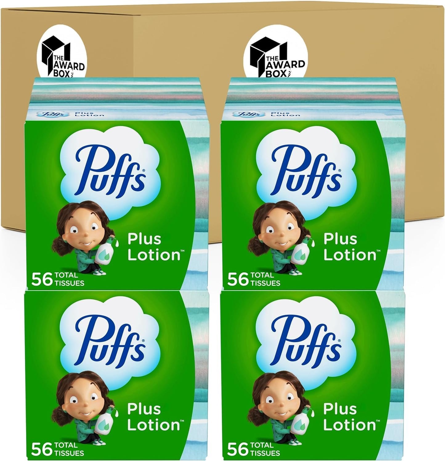 Puffs Plus Lotion Facial Tissues Ultra Soft Facial Tissues 2-Ply 56-count (4 Boxes) in The Award Box Packaging