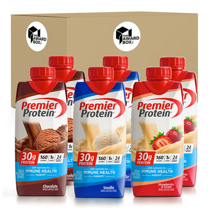 Premier Protein Shake Variety Chocolate, Vanilla, Strawberry 11 fl oz (2 of Each flavor) | 6 Pack  in Award Box Packaging