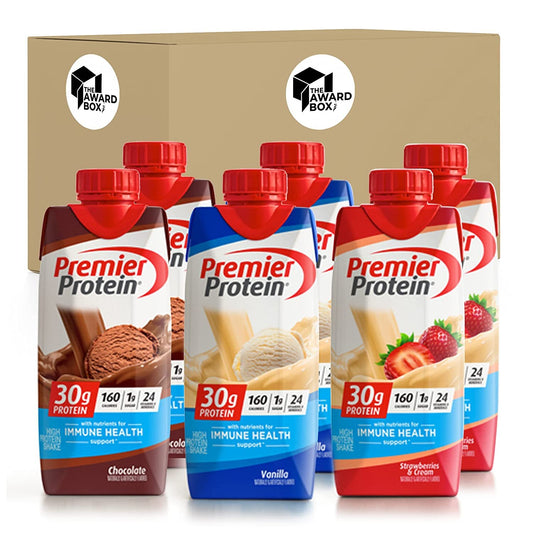 Premier Protein Shake Variety Chocolate, Vanilla, Strawberry 11 fl oz (2 of Each flavor) | 6 Pack  in Award Box Packaging