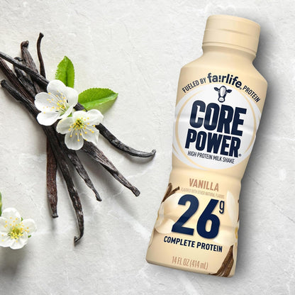 Core Power Protein Shakes 26g |- 2 Chocolate, 2 Vanilla  and Strawberry Banana 14 oz in The Award Box Packaging