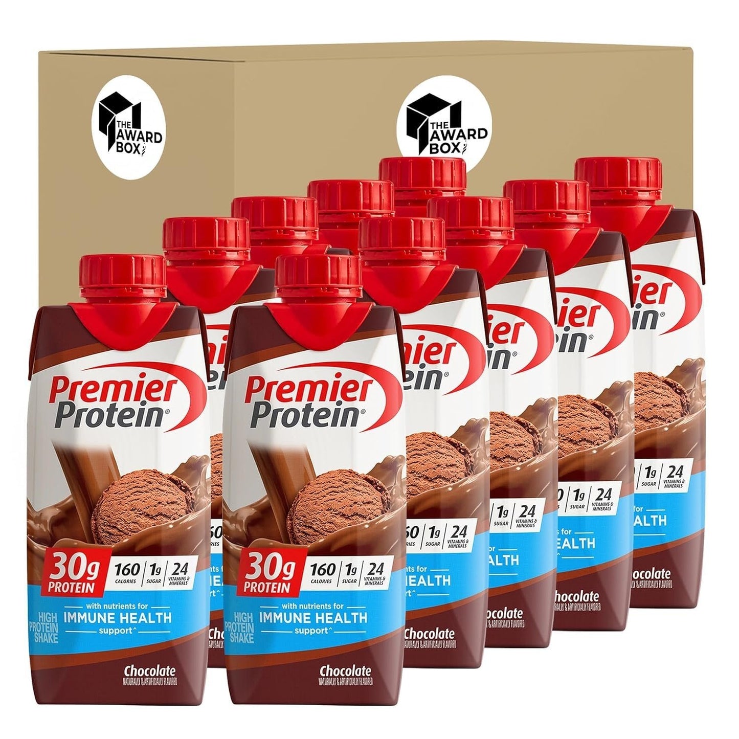 Premier Protein  Shakes Chocolate in The Award Box Packaging 11 Fl. Oz Each Pack of 10