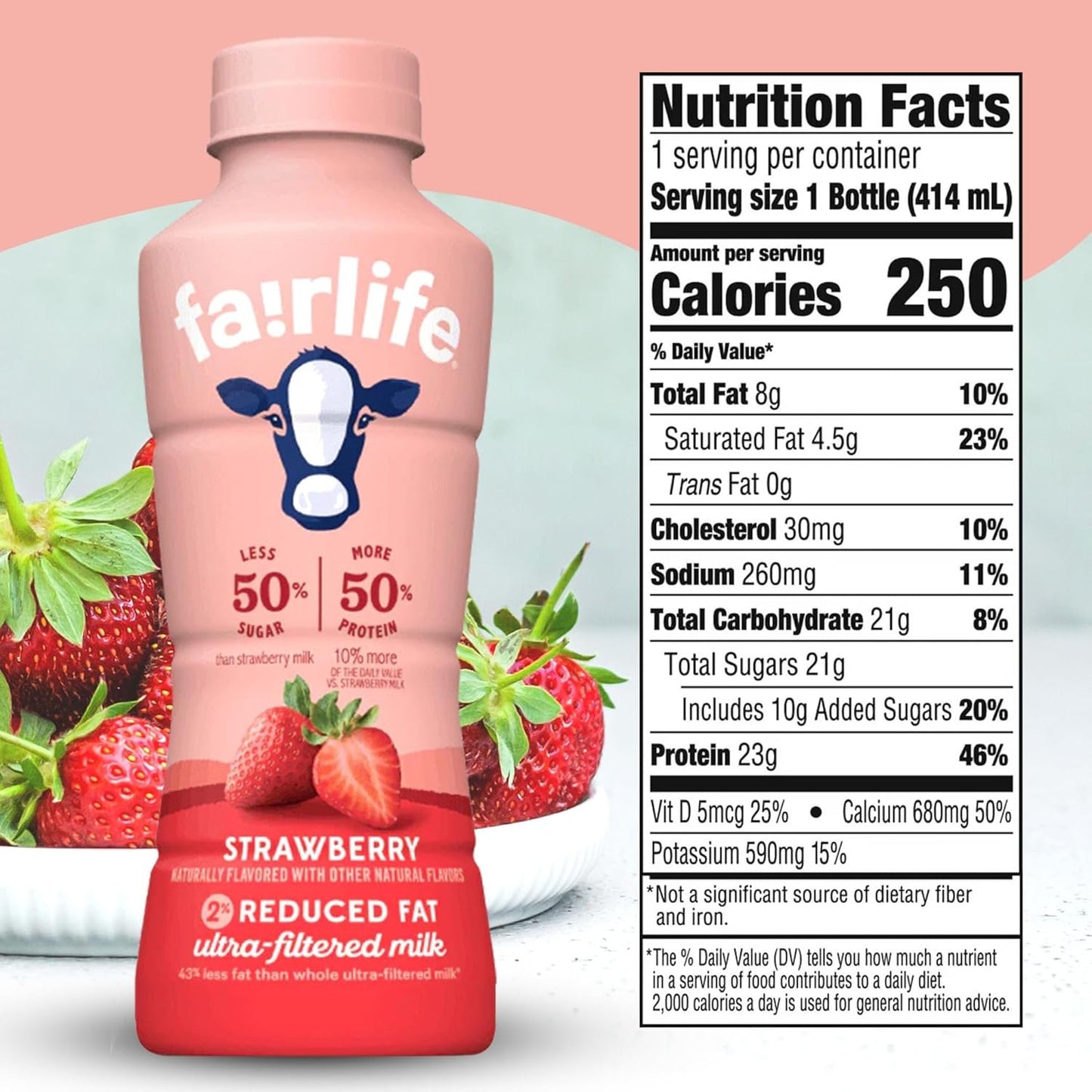 Fairlife Ultra Filtered Milk Strawberry 2% Reduced Fat Milk 6 Pack, 14 Fl Oz -6 Bottles