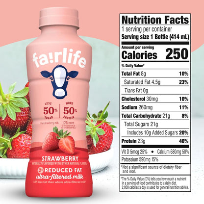 Fairlife Ultra Filtered Milk Strawberry 2% Reduced Fat Milk 6 Pack, 14 Fl Oz -6 Bottles