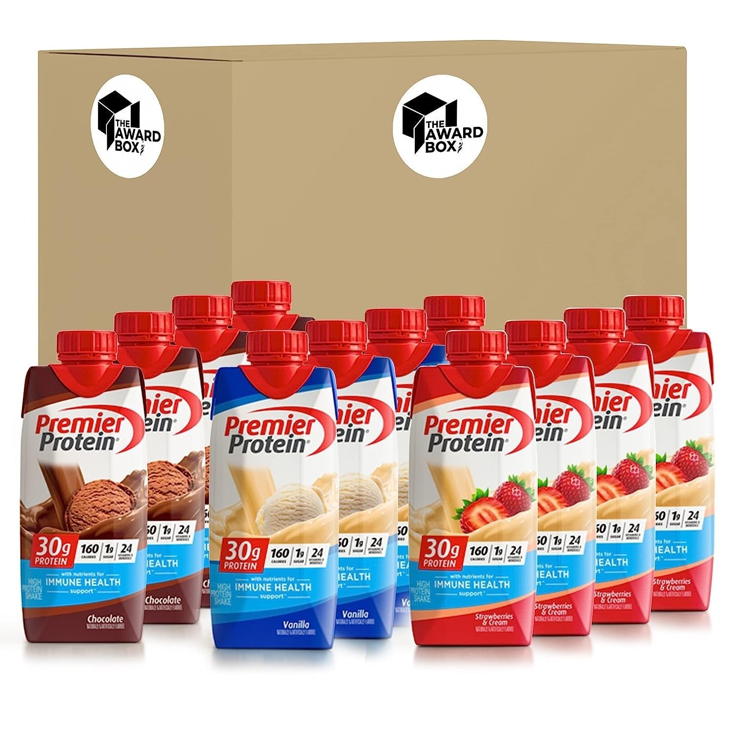 Premier Protein Shake Chocolate, Strawberry, Vanilla 11.5 fl oz Variety Sampler  (4 each) | 30g Protein - Pack of 12