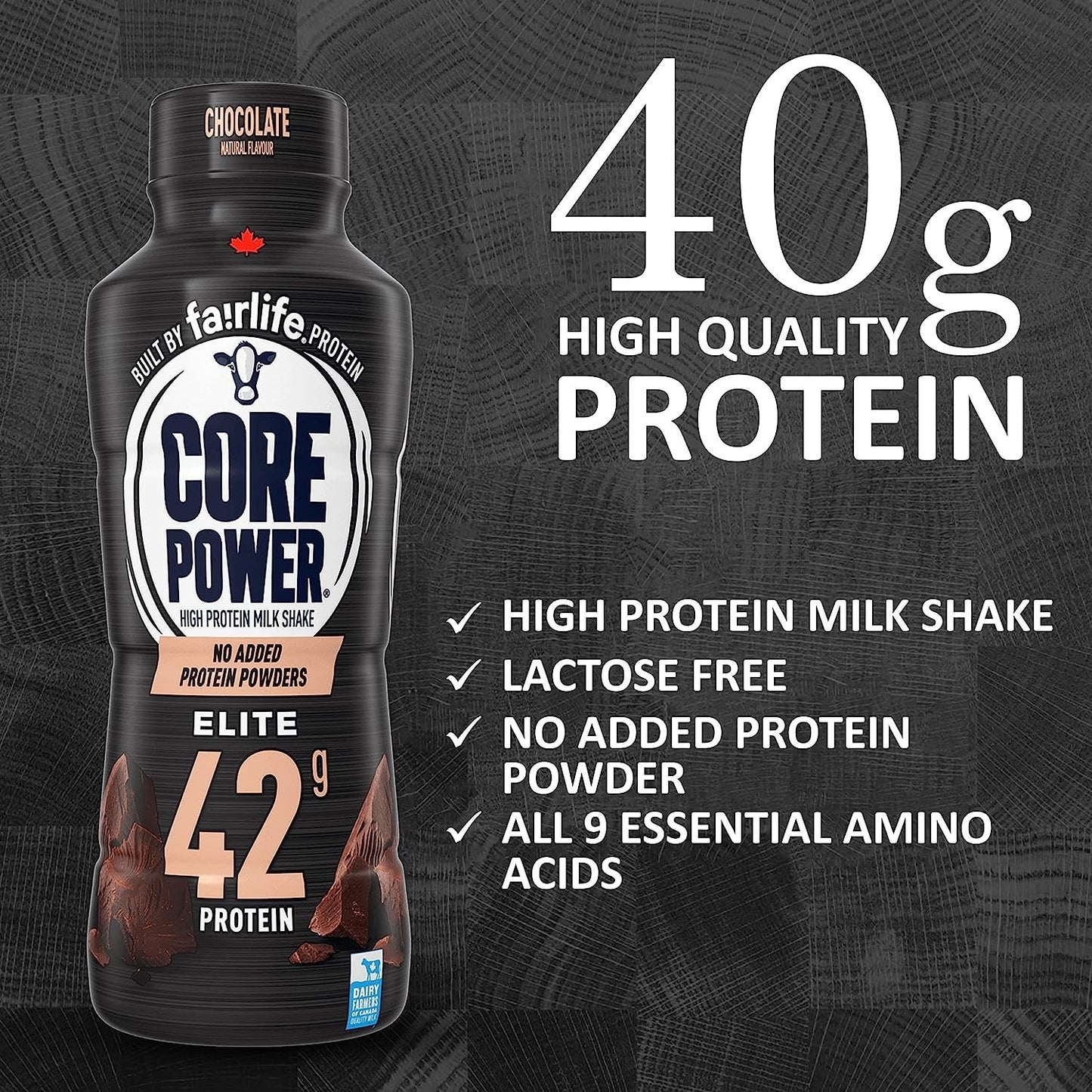 Core Power Elite High Protein Shakes Chocolate 42 Grams 14 Oz, 6 Bottles in The Award Box Packaging