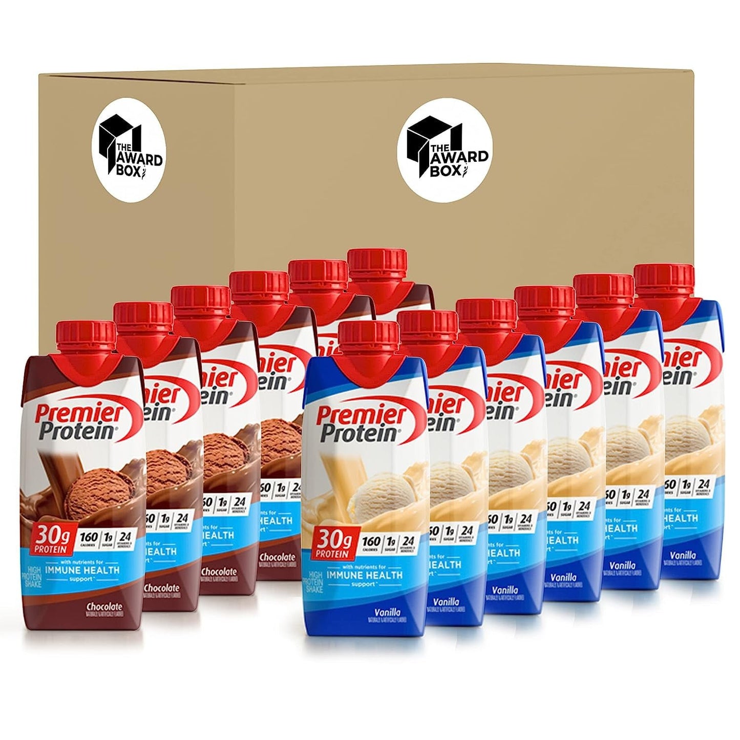 Premier Protein High Protein Shake Chocolate and Vanilla 11 fl oz, 6 each Flavors- Pack of 12