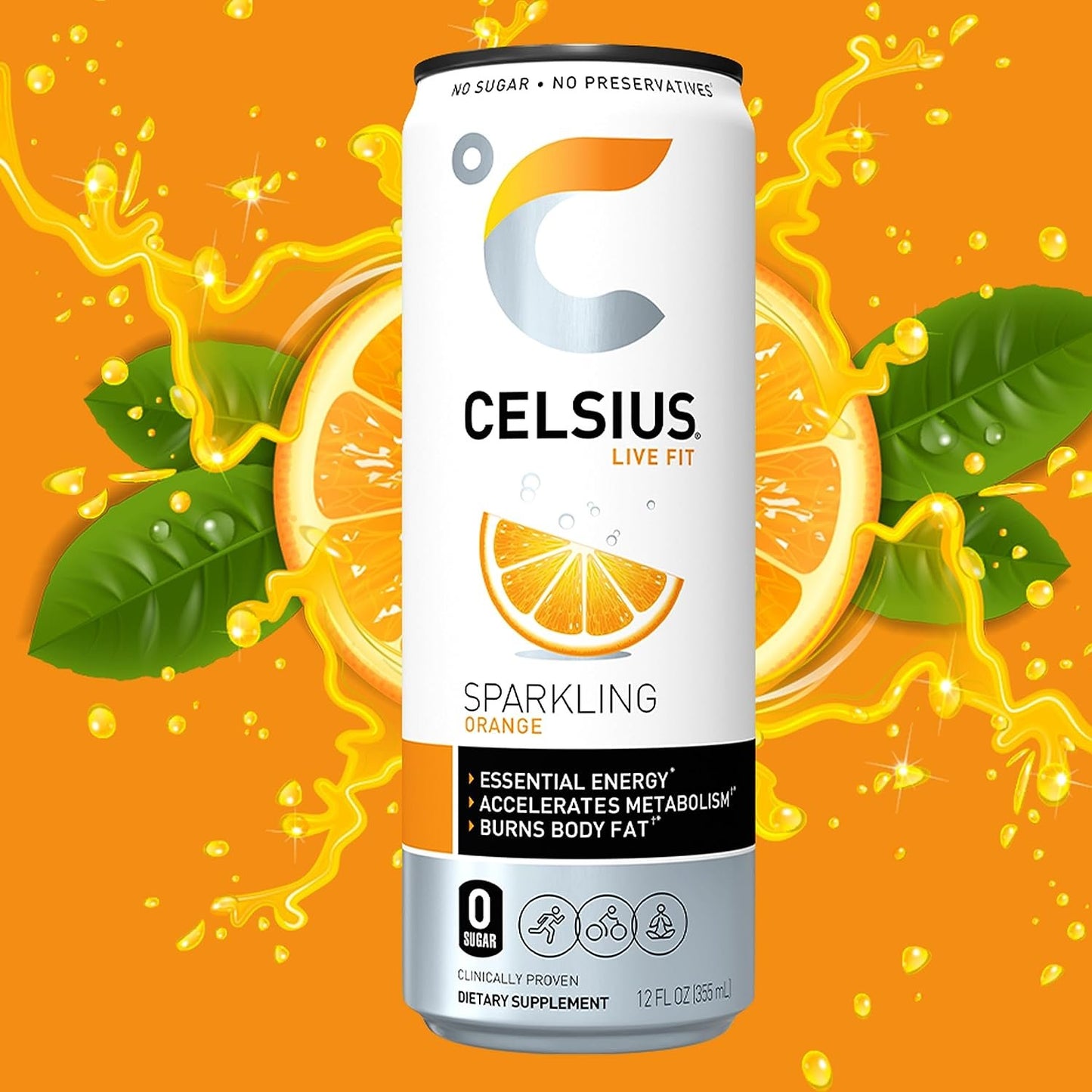 Celsius Sparkling Essential Energy Drink No Sugar or Preservatives 12 fl oz, Slim Cans Assorted Variety 6 Pack, in The Award Box Packaging Combo Box (Orange, Kiwi Guava, Wild Berry, 6 pack)