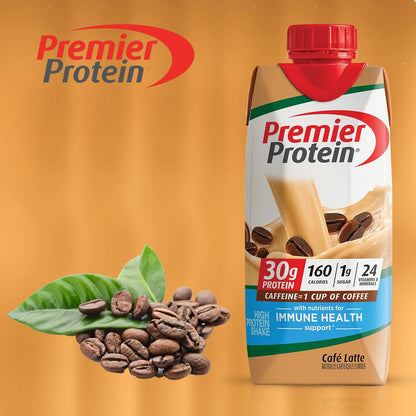 Premier  Protein Shakes Variety Pack 11 Fl. Oz Each - Chocolate Peanut Butter, Vanilla, Caffe Latte, 2 of Each Flavor (6 Total Bottles) in The Award Box Packaging