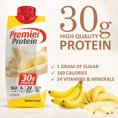 Premier Protein Shake   Bananas and Cream 11 Fl oz In The Award Box Packaging High-Protein Drink - 12 Bottles