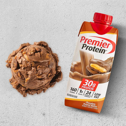 Premier  Protein Shakes Variety Pack 11 Fl. Oz Each - Chocolate Peanut Butter, Vanilla, Caffe Latte, 2 of Each Flavor (6 Total Bottles) in The Award Box Packaging