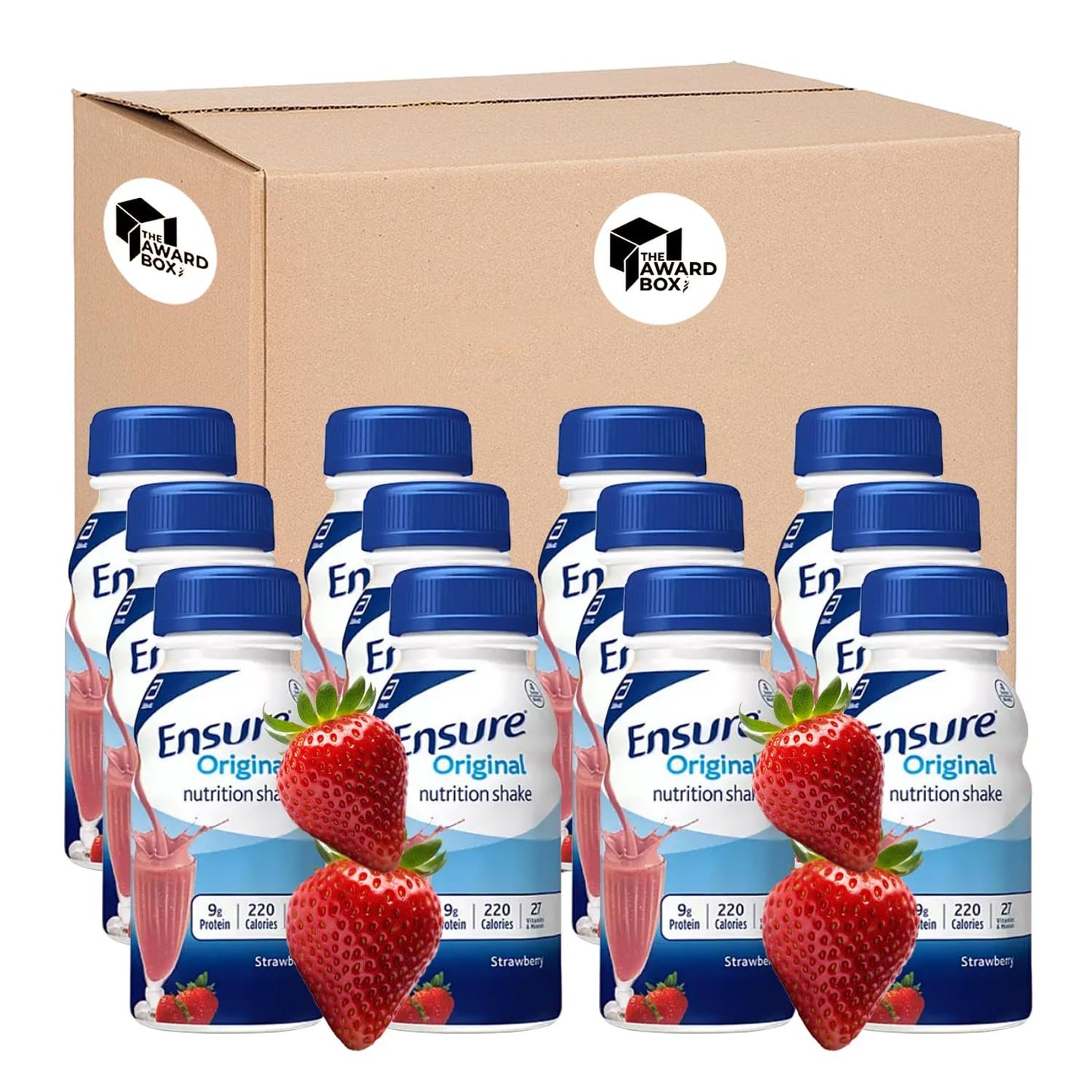 Ensure Original Nutrition Shake 9g Protein  Strawberry 12 Bottles in The Award Box Packaging Box Packaging