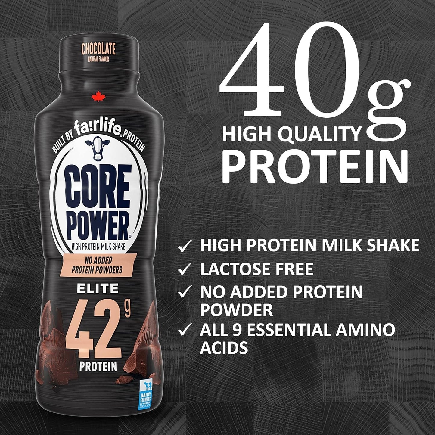 Fairllife Chocolate Core Power Elite High Protein Shakes 42 Grams 14 Oz. 6 pack in The Award Box Packaging