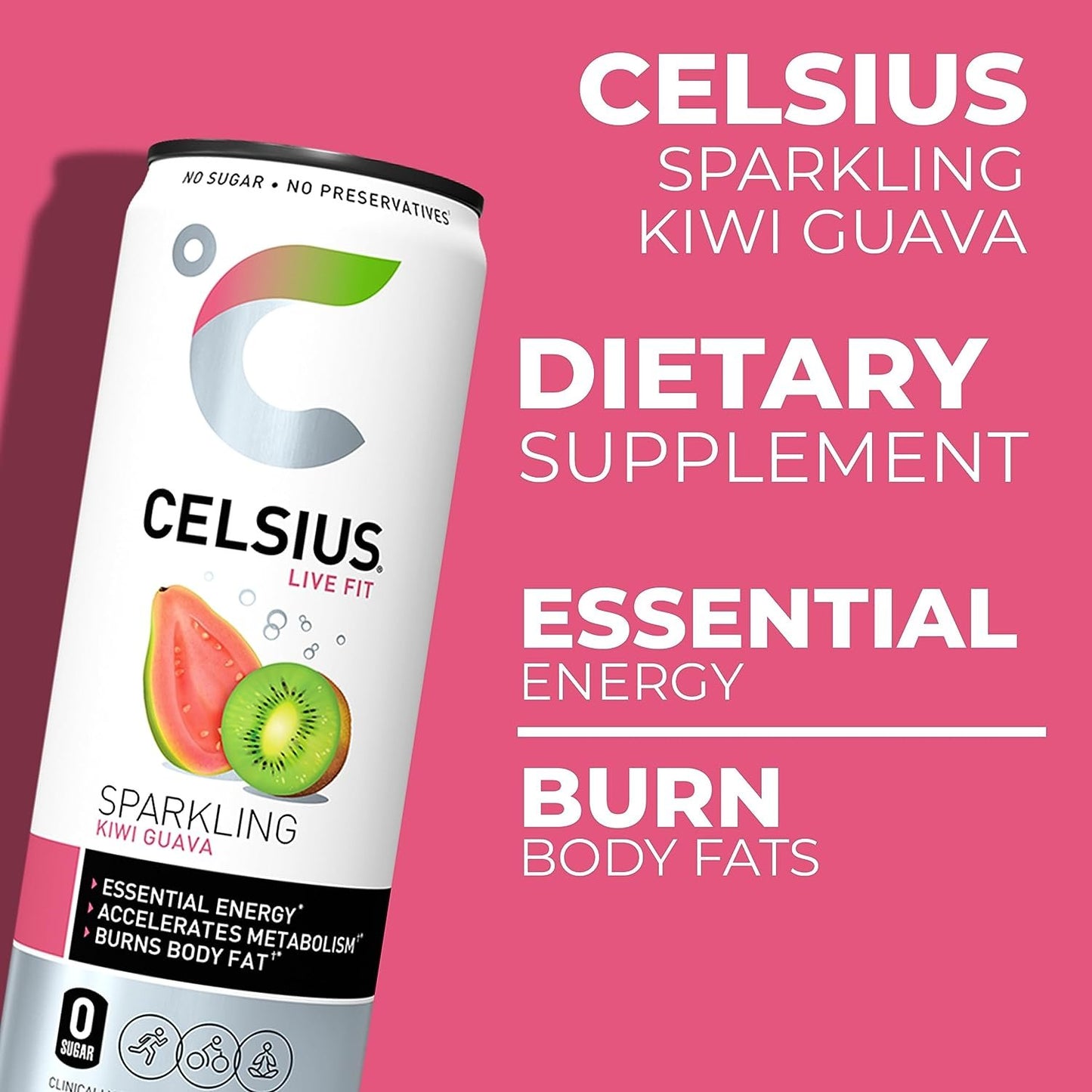 Celsius Sparkling Essential Energy Drink No Sugar or Preservatives 12 fl oz, Slim Cans Assorted Variety 6 Pack, in The Award Box Packaging Combo Box (Orange, Kiwi Guava, Wild Berry, 6 pack)