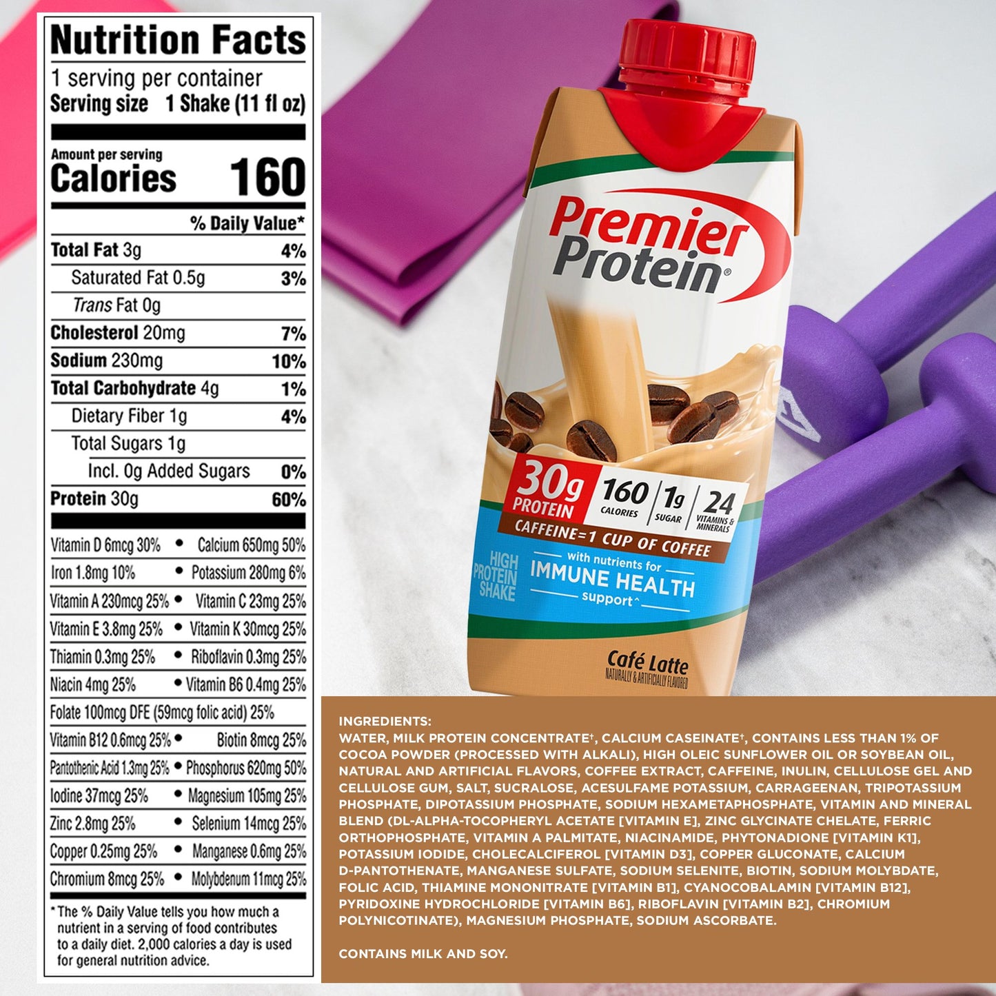 Premier Protein Shake Cafe Latte11 Fl oz In The Award Box Packaging High-Protein Drink - 6 Bottles