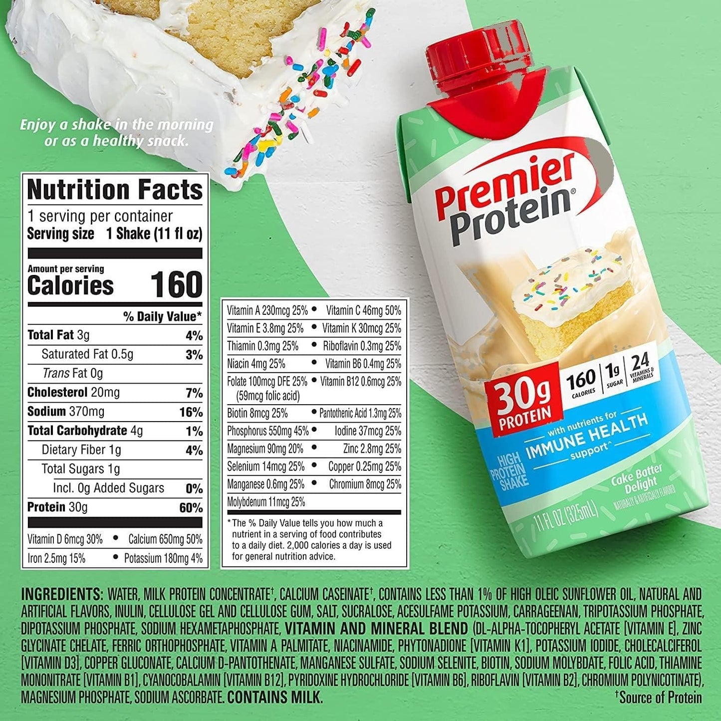 Premier Protein High Protein Shakes Cake Batter in The Award Box Packaging 11 Fl. Oz Each Pack of 10