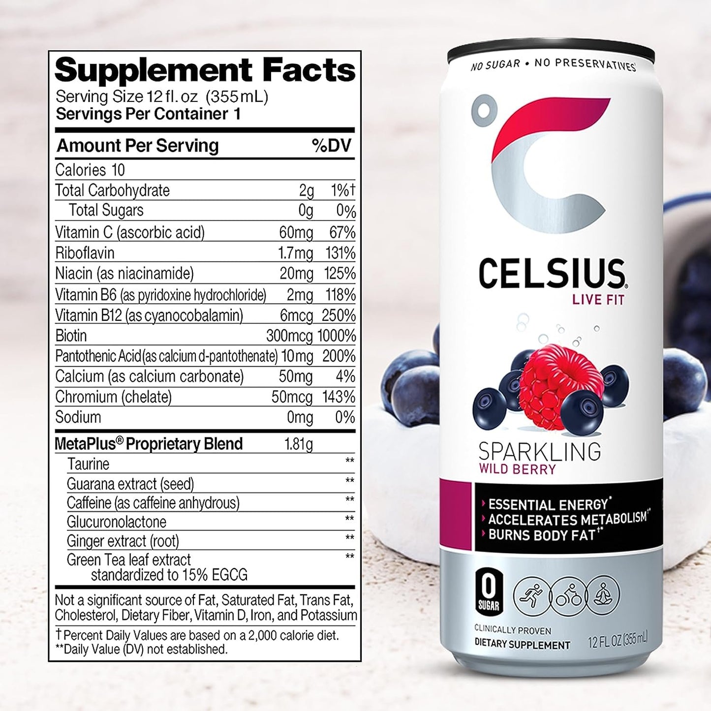 Celsius Sparkling Essential Energy Drink No Sugar or Preservatives 12 fl oz, Slim Cans Assorted Variety 6 Pack, in The Award Box Packaging Combo Box (Orange, Kiwi Guava, Wild Berry, 6 pack)