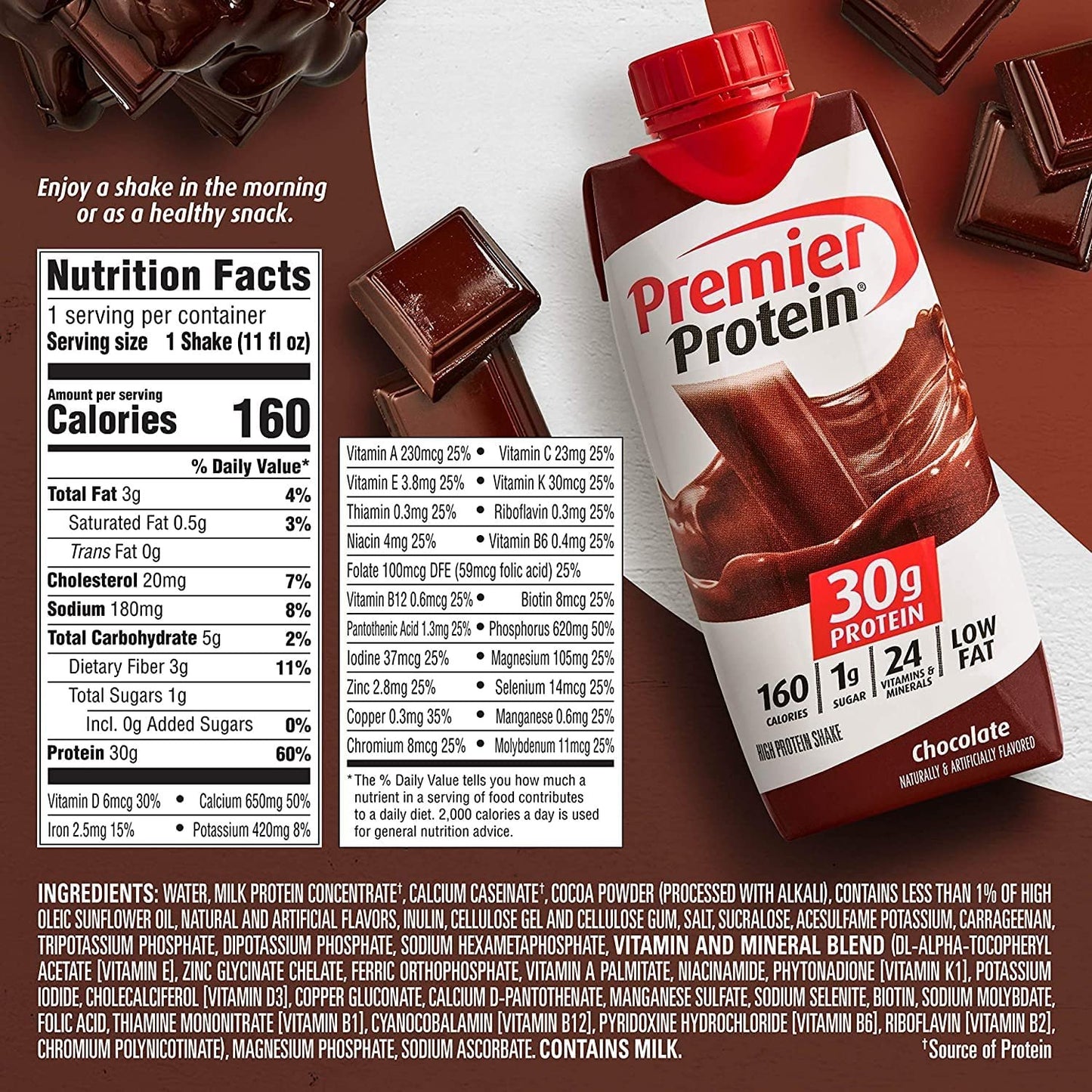 Premier Protein Shake Cafe Latte, Chocolate, Vanilla, Caramel 11 fl oz Variety Pack in The Award Box Packaging