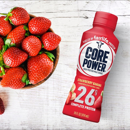 Core Power Strawberry Banana 26g Protein Shake - 14 Fl Oz, 6 Bottles in The Award Box Packaging