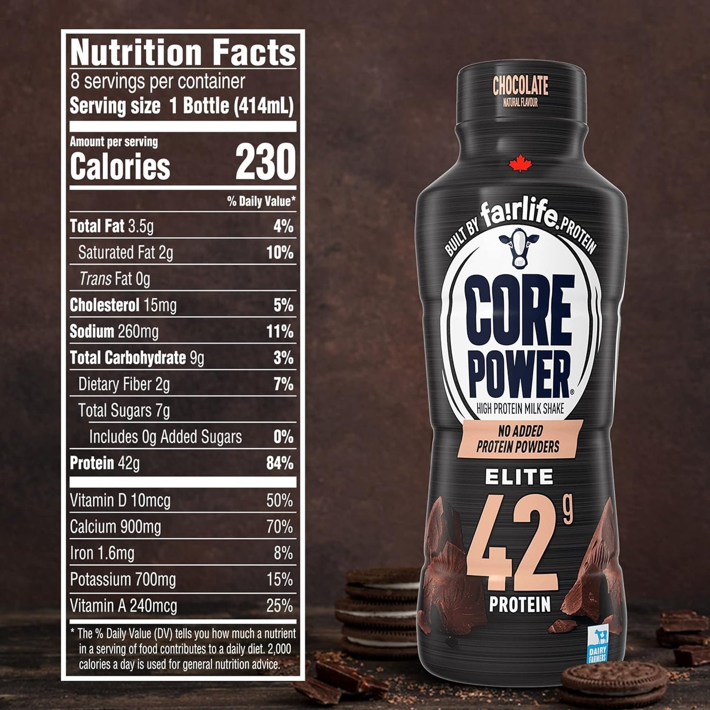 Fairllife Chocolate Core Power Elite High Protein Shakes 42 Grams 14 Oz. 6 pack in The Award Box Packaging