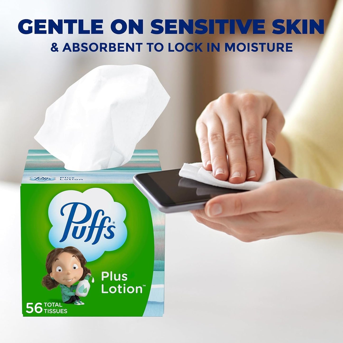 Puffs Plus Lotion Facial Tissues Ultra Soft Facial Tissues 2-Ply 56-count (4 Boxes) in The Award Box Packaging