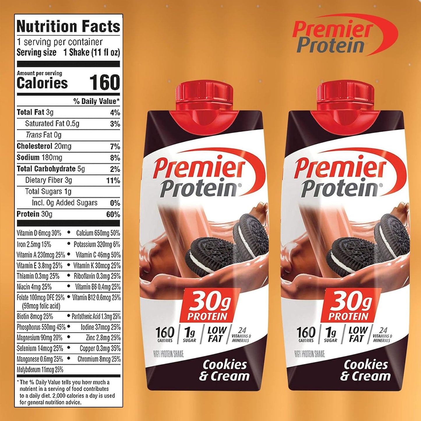 Premier Protein Shakes Variety Pack Sampler, 11 Fl. Oz Each - Cafe Latte, Chocolate, Vanilla, Caramel, Cake Batter, Chocolate Peanut Butter, Cinnamon, Banana, Strawberry, Cookies and Cream  in The Award Box Packaging (10 Flavors,2 each) - Pack of 20