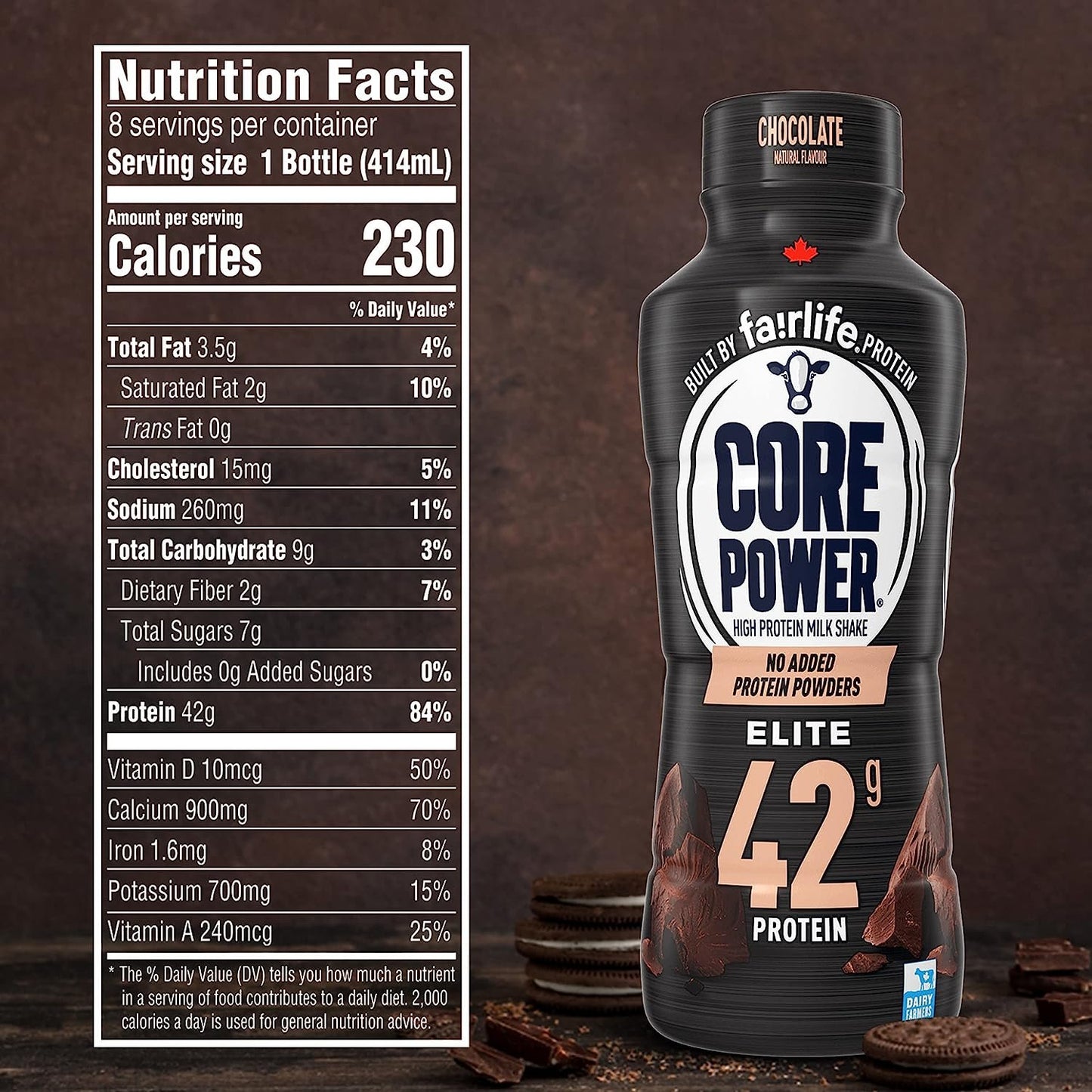 Core Power Elite High Protein Shakes Chocolate 42 Grams 14 Oz, 6 Bottles in The Award Box Packaging