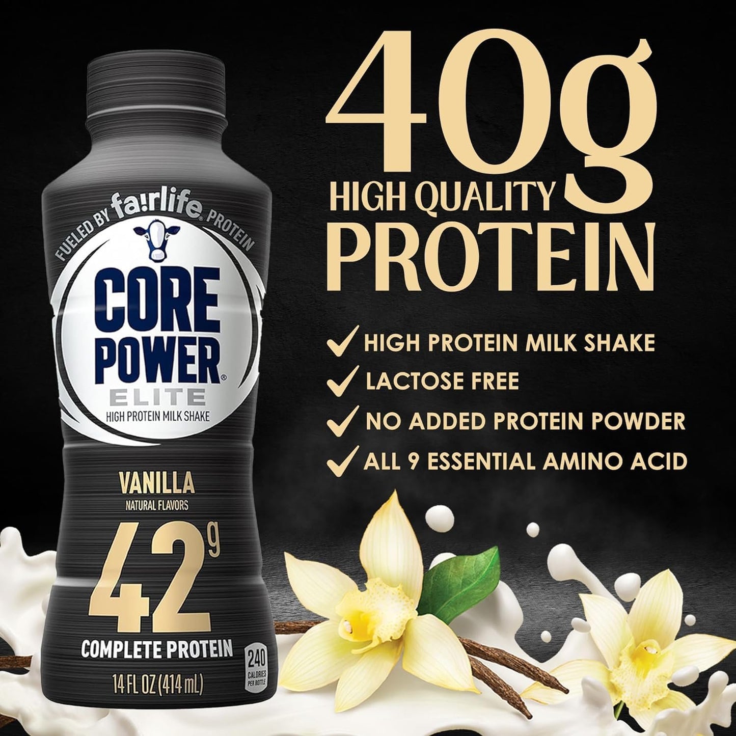 Core Power Elite Protein Shakes Chocolate Strawberry, Vanilla 42 Grams of Protein 14 Oz - Total of 12 Bottles