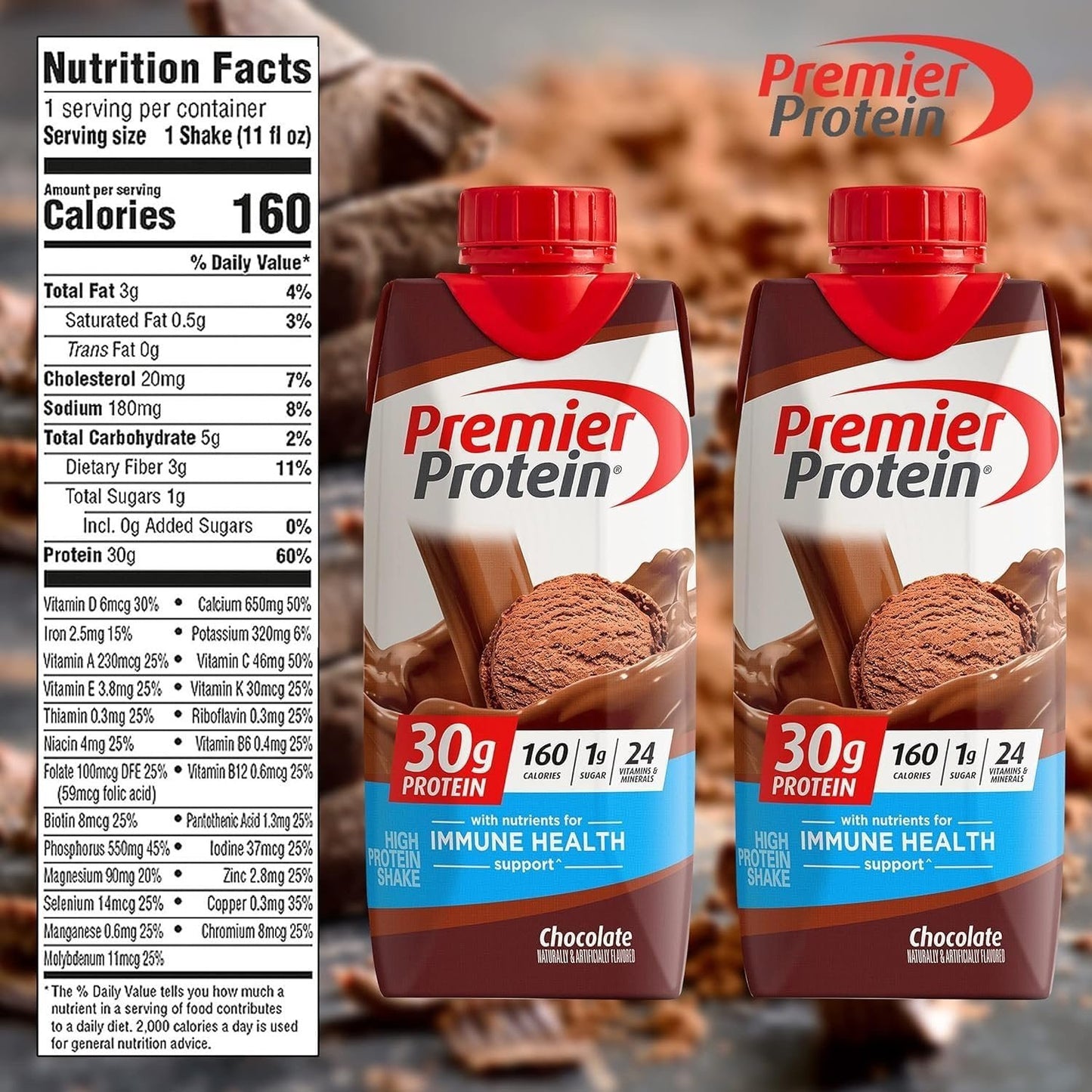 Premier Protein  Shakes Chocolate in The Award Box Packaging 11 Fl. Oz Each Pack of 10