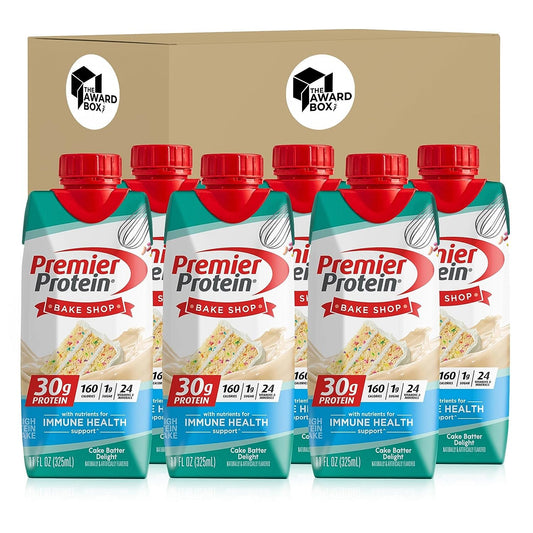 Premier Protein Shakes 6 Bottles Cake Batter Delight in The Award Box Packaging 11 Fl. Oz Each