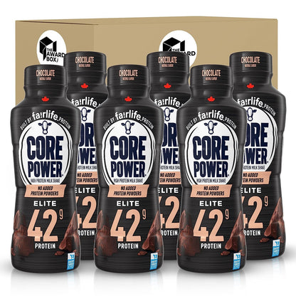 Core Power Elite High Protein Shakes Chocolate 42 Grams 14 Oz, 6 Bottles in The Award Box Packaging