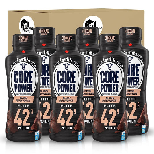 Core Power Elite High Protein Shakes Chocolate 42 Grams 14 Oz, 6 Bottles in The Award Box Packaging