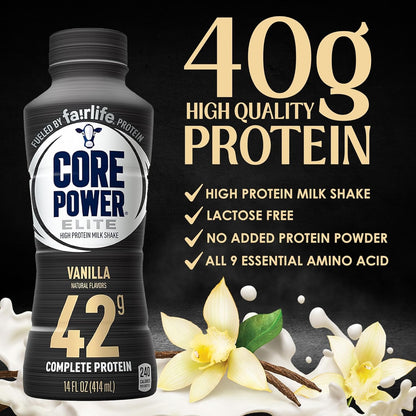 Fairlife Core Power Elite High Protein Shakes  Vanilla 42 Grams 14 Fl Oz, 6 Bottles  in The Award Box Packaging