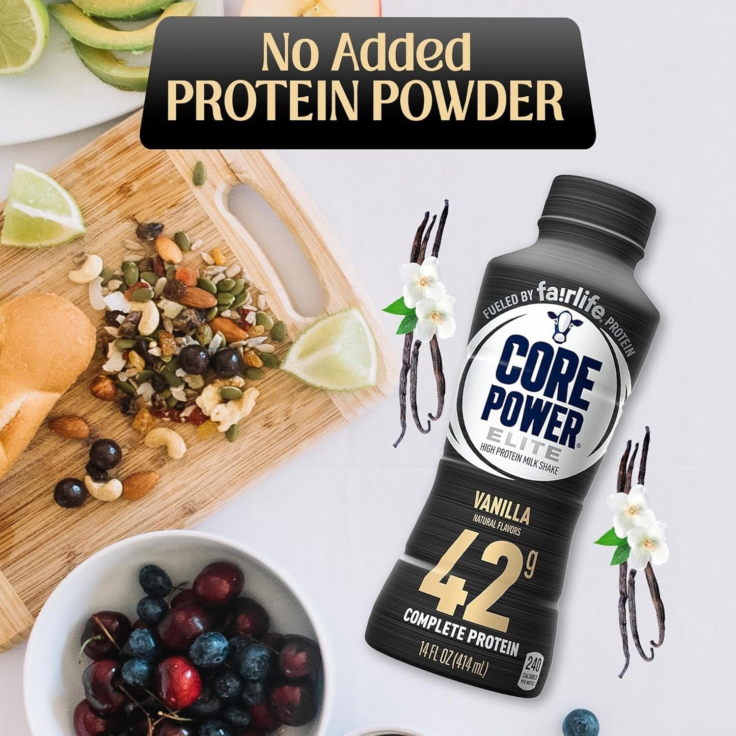 Core Power Elite Protein Shakes Chocolate Strawberry, Vanilla 42 Grams of Protein 14 Oz - Total of 12 Bottles