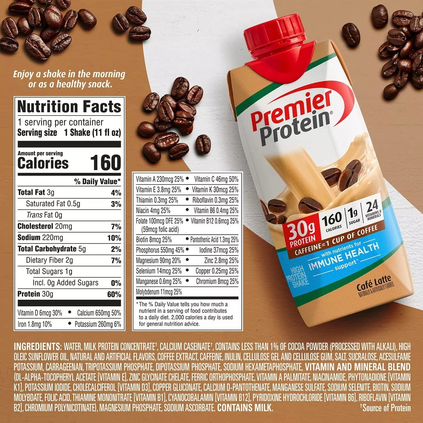 Premier Protein High Protein Shakes Variety Sampler Pack 11 Fl. Oz Each - 2 Caffe Latte, 2 Chocolate, 2 Chocolate Peanut Butter (6 Total Bottles) in The Award Box Packaging