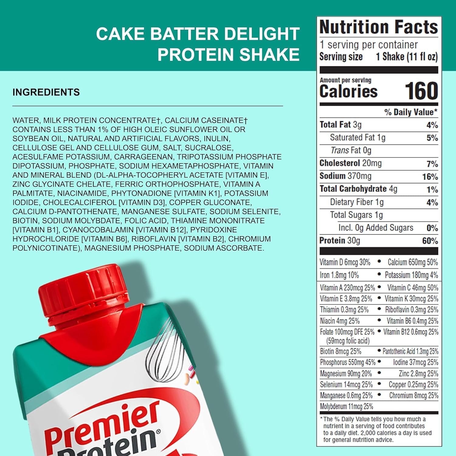 Premier Protein High Protein Shakes Cake Batter in The Award Box Packaging 11 Fl. Oz Each Pack of 10