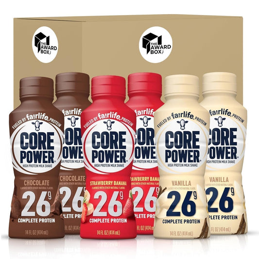 Core Power Protein Shakes 26g |- 2 Chocolate, 2 Vanilla  and Strawberry Banana 14 oz