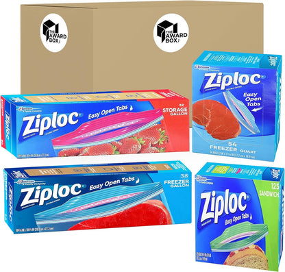 ZiplocBags Assortment Variety of 54 Freezer Quart 38 Freezer Gallon 125 Sandwich 52 Storage Gallon (269 Bags)