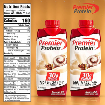 Premier Protein Shakes Variety Pack Sampler, 11 Fl. Oz Each - Cafe Latte, Chocolate, Vanilla, Caramel, Cake Batter, Chocolate Peanut Butter, Cinnamon, Banana, Strawberry, Cookies and Cream  in The Award Box Packaging (10 Flavors,2 each) - Pack of 20